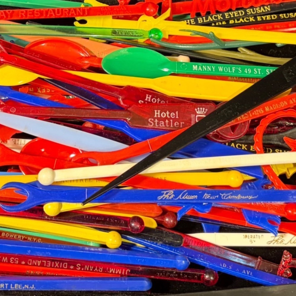 Vintage Plastic Swizzle Sticks Cocktail Stirrers Lot 14 Advertising Mid Century
